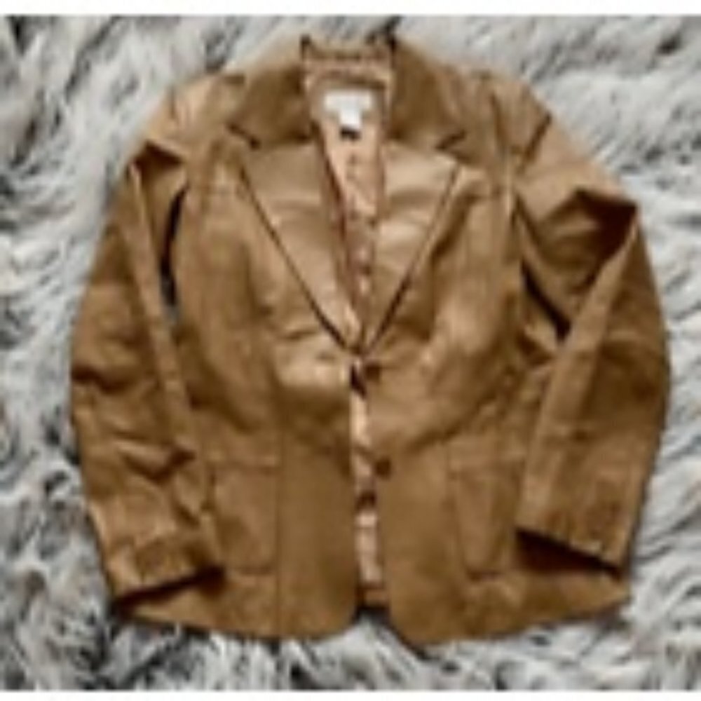 Vintage Y2K Crackled Lambskin Leather Blazer Jacket‎ Size 8 Tan Camel Brown Vest